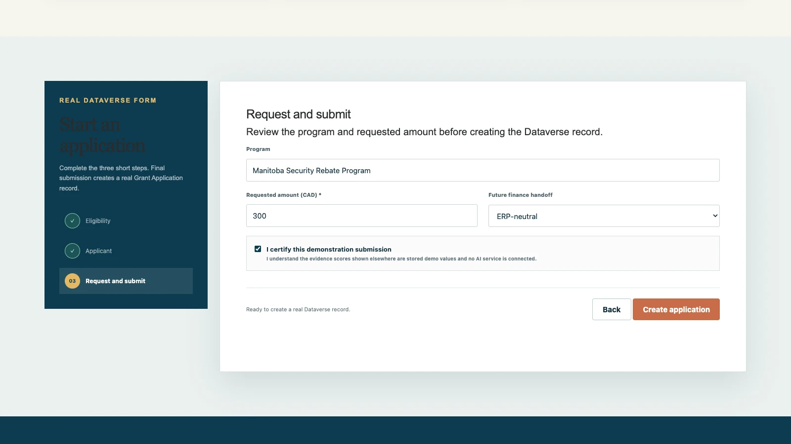 ProtoGrants final submission screen