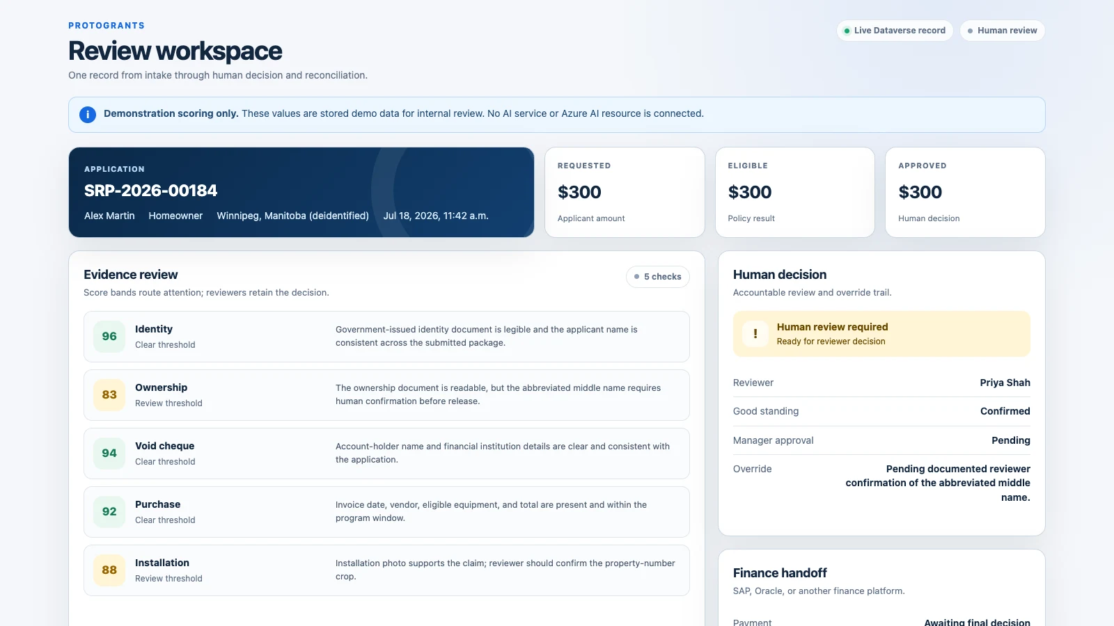 ProtoGrants review workspace screen